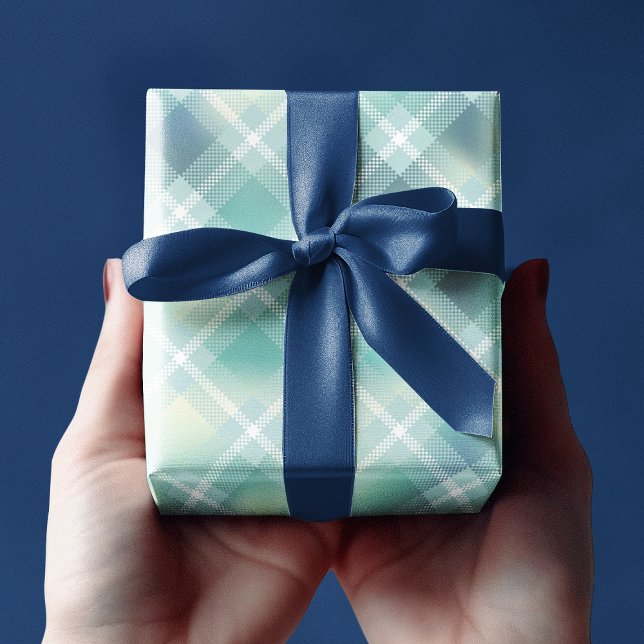 Papel De Presente Xadrez Escocês Verde Aqua com Padrão de Monograma  (Aqua Green Tartan Plaid Custom Wrapping Paper
)