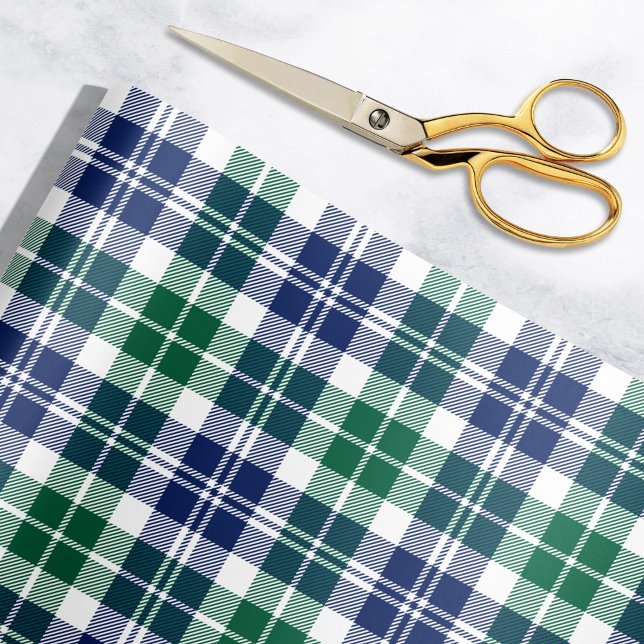 Papel De Presente Xadrez Escocês Verde e Azul Marinho Clássico de Fe (Criador carregado)