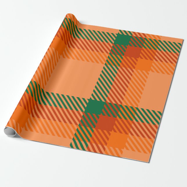 Papel De Presente Xadrez Escocesa Verde, Vermelho, Laranja e Beige T (Desenrolado)