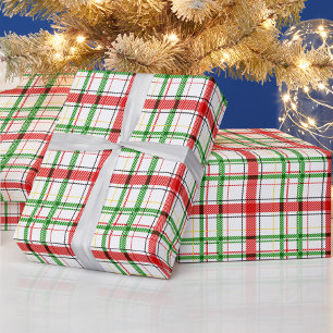 Papel De Presente Xadrez Flannel de Natal - Design Tartan - Branco