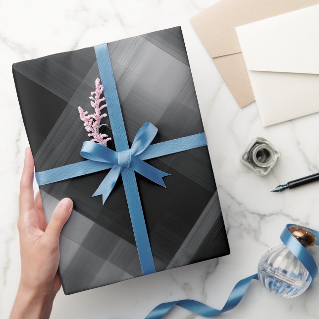 Papel De Presente Xadrez Fumaça Urbana Cinza Preto (Presentear)