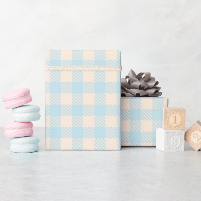 Papel De Presente Xadrez gingham azul bebé azul claro pastel (Chá de bebê)