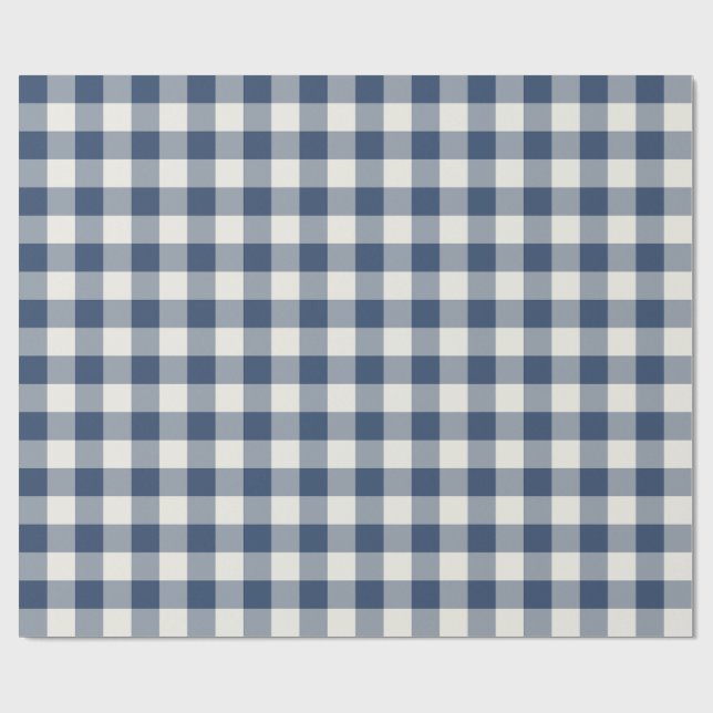 Papel De Presente Xadrez Gingham Azul Marinho Clássico (Aberto)