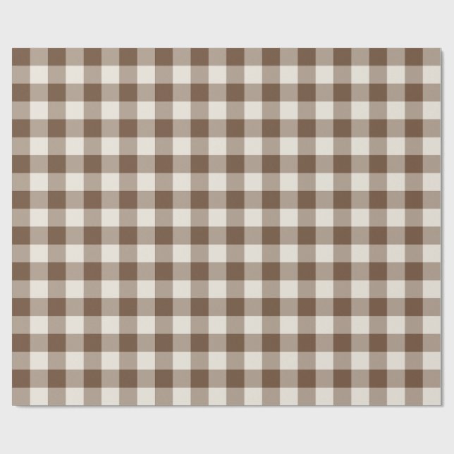 Papel De Presente Xadrez Gingham Clássico Marrom (Aberto)