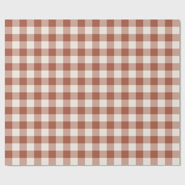 Papel De Presente Xadrez Gingham Clássico Terracota (Aberto)