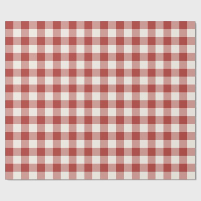 Papel De Presente Xadrez Gingham Clássico Vermelho (Aberto)
