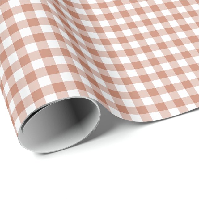 Papel De Presente Xadrez Gingham Marrom (Ponta do rolo)