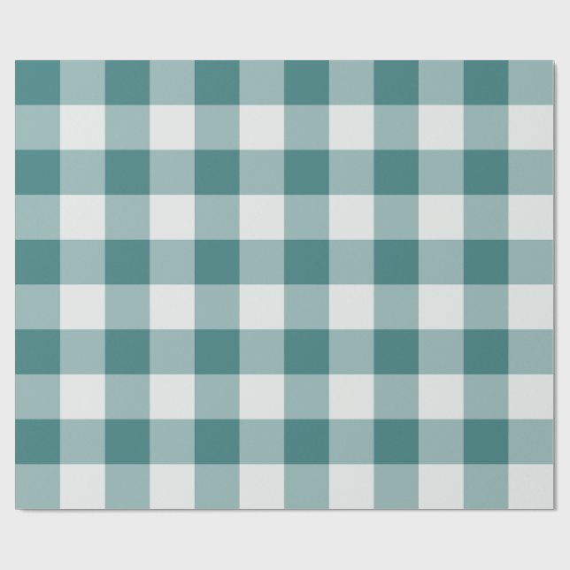 Papel De Presente Xadrez Gingham Verde Azulado Grande (Aberto)