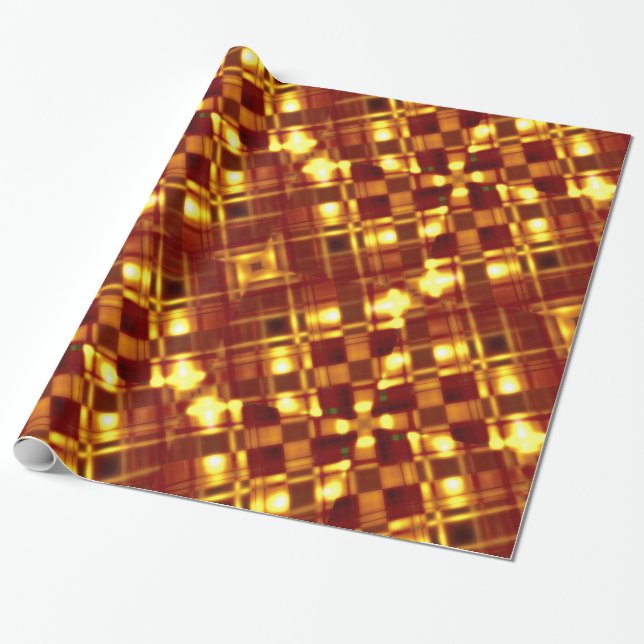 Papel De Presente Xadrez Gloden Shiny Tartan, Padrão (Desenrolado)