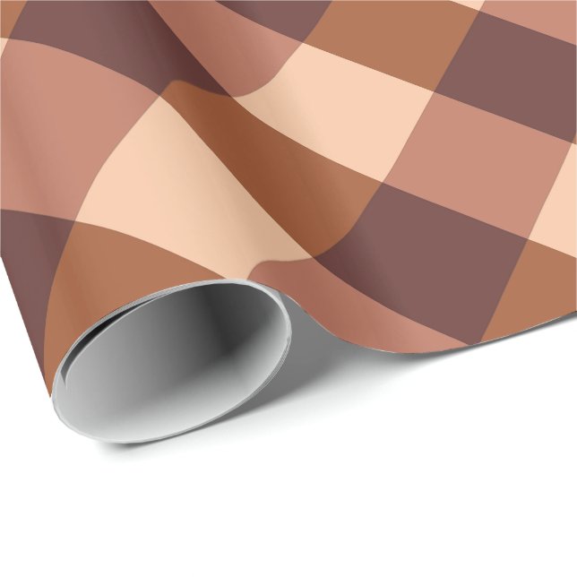 Papel De Presente Xadrez Grande Búfalo, marrom cacau e rosa búfalo (Ponta do rolo)