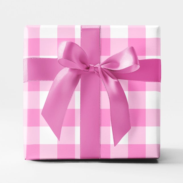 Papel De Presente Xadrez Grande Rosa e Branco Bonito (Pretty Pink and White Gingham Big Pattern Wrapping Paper)