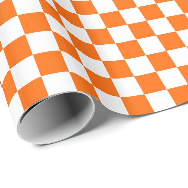 Papel De Presente Xadrez Laranja e Branco (Ponta do rolo)