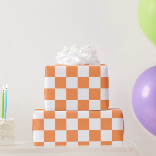 Papel De Presente Xadrez laranja visual clássico