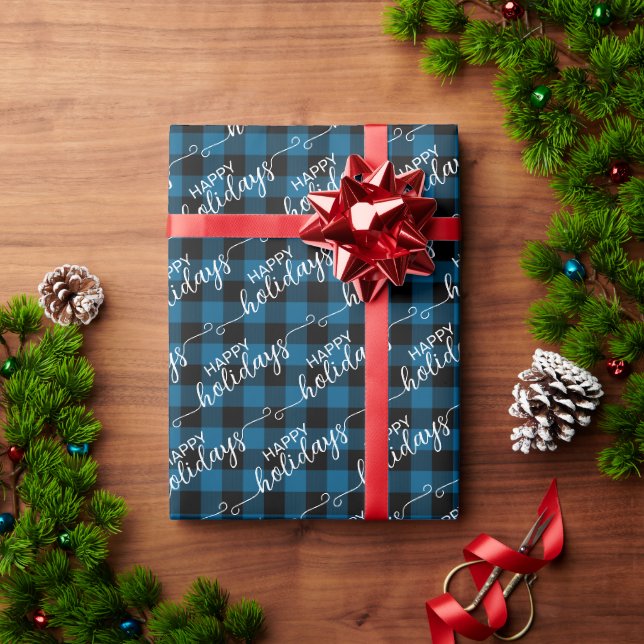 Papel De Presente Xadrez Lumberjack Azul Preto Tradicional (Presente de Natal)