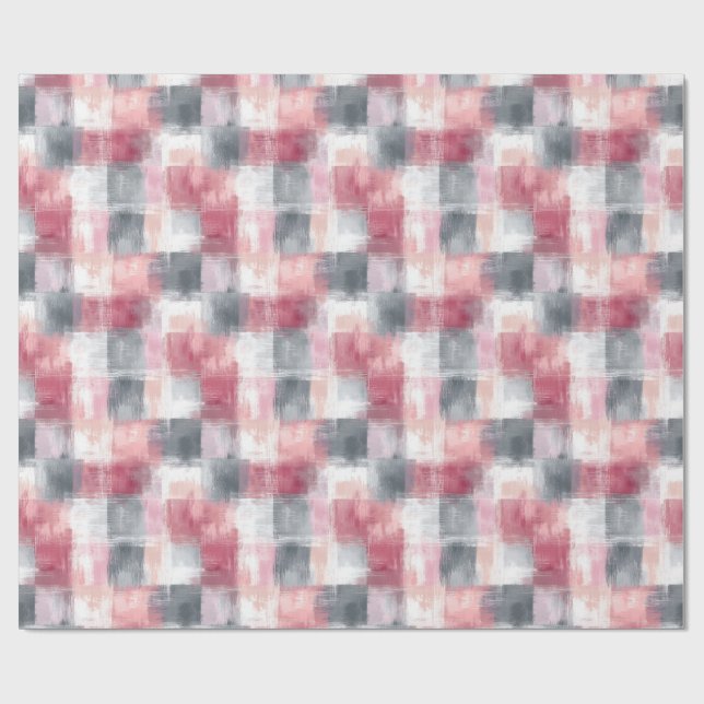 Papel De Presente Xadrez Miúdo Abstrato Rosa e Cinza (Aberto)