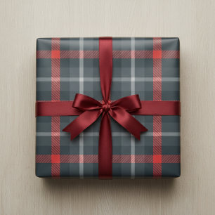 Papel De Presente Xadrez Moderno Cinza e Vermelho: Xadrez Elegante