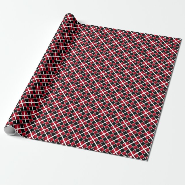 Papel De Presente Xadrez moderno preto vermelho branco (Desenrolado)