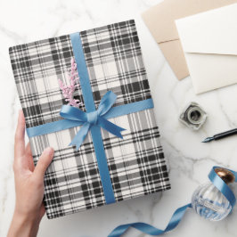 Papel De Presente Xadrez Monocromático Preto Branco Padrão Marfim