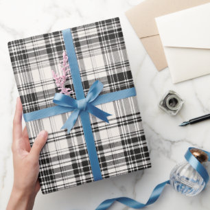 Papel De Presente Xadrez Monocromático Preto Branco Padrão Marfim