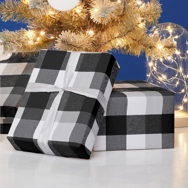 Papel De Presente Xadrez Monocromático Preto Branco Padrão Marfim (Feriados)
