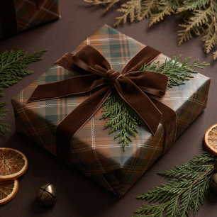Papel De Presente Xadrez Natalino Verde Marrom Clássico Festivo