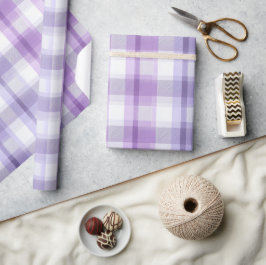 Papel De Presente Xadrez Pastel Branco Lavanda com Padrão de Névoa