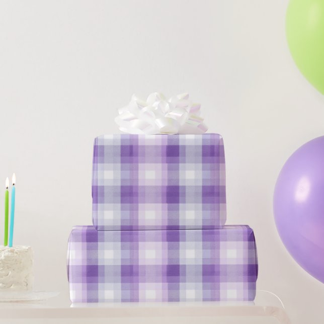 Papel De Presente Xadrez Pastel Branco Lavanda com Padrão Névoa (Presentes para festas)