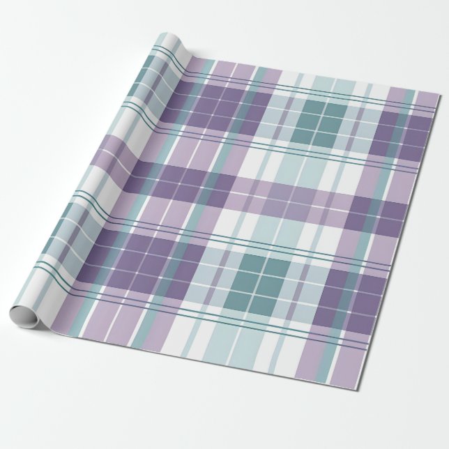 Papel De Presente Xadrez Pastel Turquesa e Roxo  (Desenrolado)