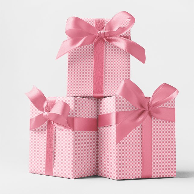 Papel De Presente Xadrez Pequeno Rosa Monótono (Monotone Pink Small Gingham Check Wrapping Paper)