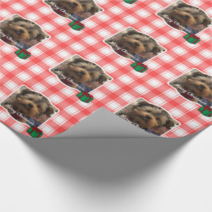 Papel De Presente Xadrez Personalizada de Foto de Natal Vermelho e B