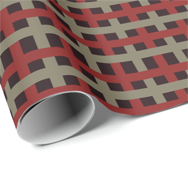 Papel De Presente Xadrez Preto do Natal do Sage Vermelho Moderno (Ponta do rolo)