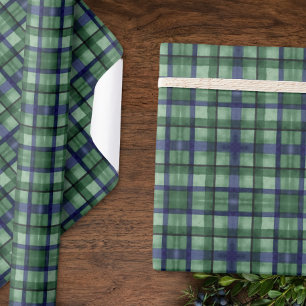 Papel De Presente Xadrez Preto Vigia em Verde e Azul