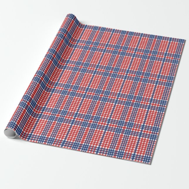 Papel De Presente Xadrez Red White e Blue Gingham (Desenrolado)