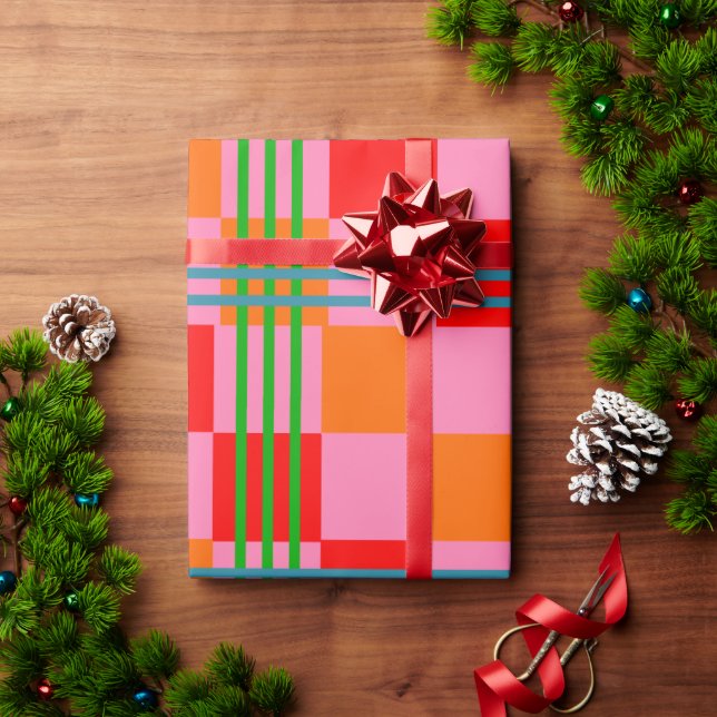 Papel De Presente Xadrez Retro (Presente de Natal)