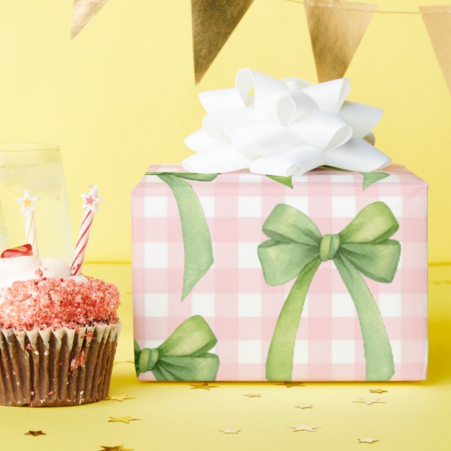 Papel de Presente Xadrez Rosa (Festa de aniversário)