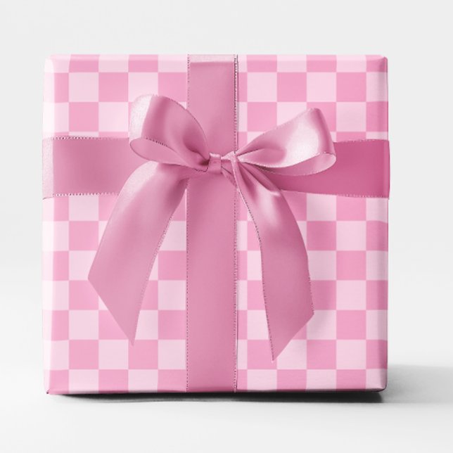 Papel De Presente Xadrez Rosa Claro (Light Pink Checkered Wrapping Paper)