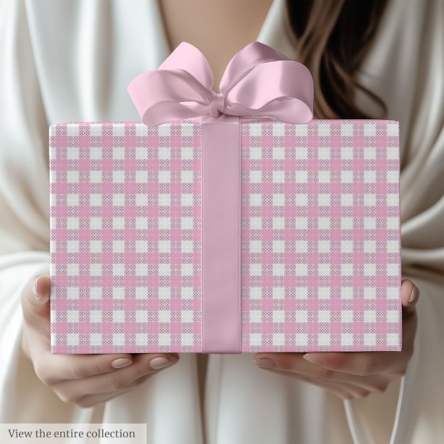 Papel de Presente Xadrez Rosa Claro Chic para 60º  (Chic Light Pink Checkered 60th Birthday Gift Wrap)