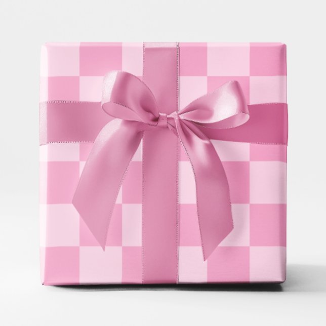 Papel De Presente Xadrez Rosa Claro Grande (Big Light Pink Checkered Wrapping Paper)