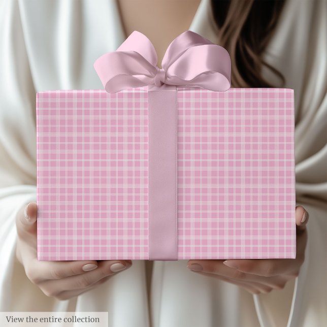 Papel de Presente Xadrez Rosa Claro Moderno para A (Modern Light Pink Plaid 80th Birthday Gift Wrap)