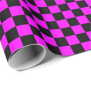 Papel De Presente Xadrez Rosa e Preto