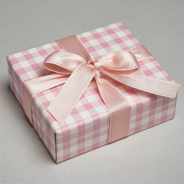 Papel De Presente Xadrez Rosa Feminino (Girly Pink Gingham Wrapping Paper Roll)