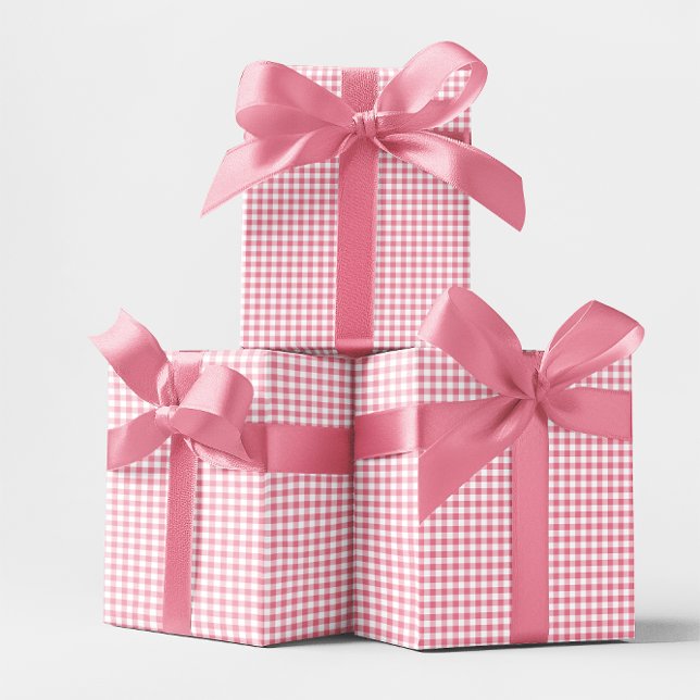 Papel De Presente Xadrez Rosa Pequena (Pink Small Gingham Check Wrapping Paper)