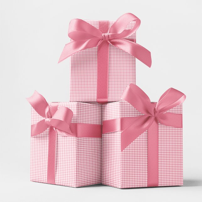 Papel De Presente Xadrez Rosa Pequeno (Mini Pink Gingham Check Wrapping Paper)