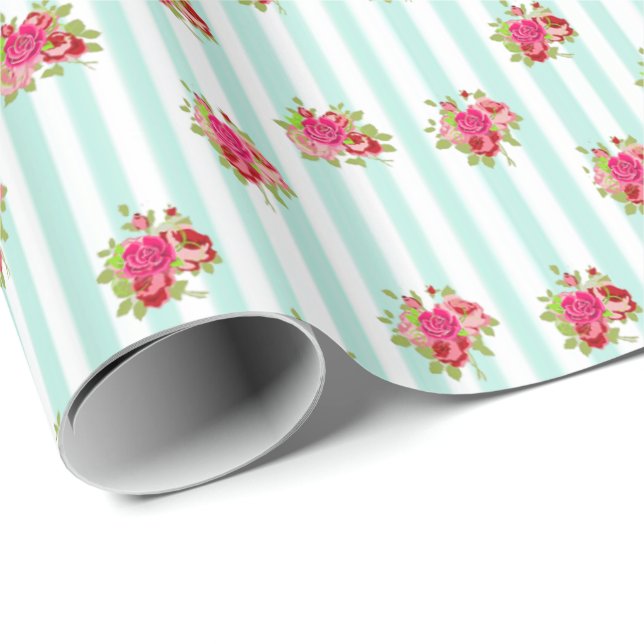 Papel de Presente Xadrez Rosas Floral Chic Turques (Ponta do rolo)