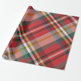 Papel De Presente Xadrez russa do Natal vermelho