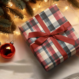 Papel De Presente Xadrez russa na Cinza Vermelha do marfim