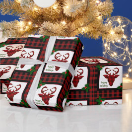 Papel De Presente Xadrez russa Stag Deer Head Natal