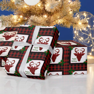 Papel De Presente Xadrez russa Stag Deer Head Natal