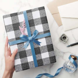Papel De Presente Xadrez Rústica de Gingham Preto e Branco