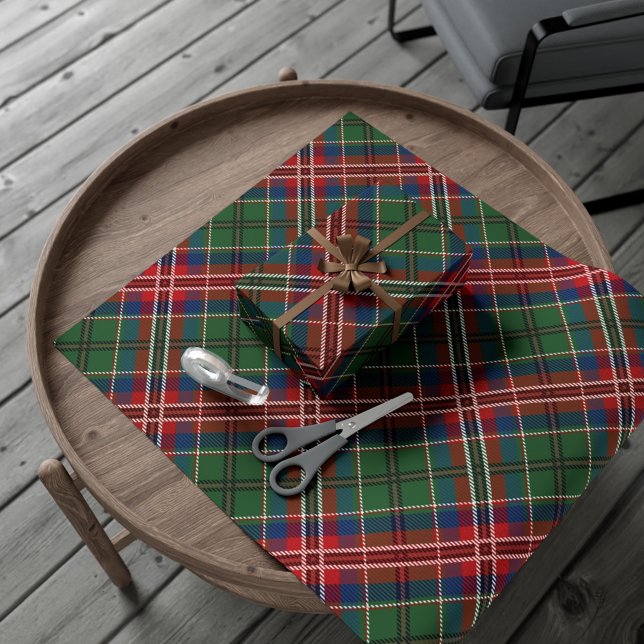 Papel De Presente Xadrez Rústico Clã MacCulloch Tartan Vermelho Verd (Tartan Clan MacCulloch Red Green Blue Check Plaid Wrapping Paper)